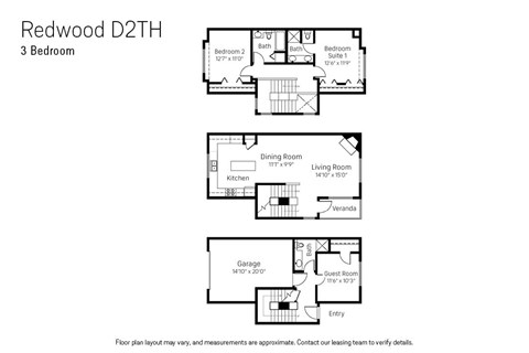 Floor plan for 3 beds, 3 baths, 1582 sqft